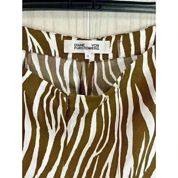 Diane Von Furstenberg Pants Womens 12 Silk Blend Brown Zebra Tapered High Rise - Picture 5 of 10